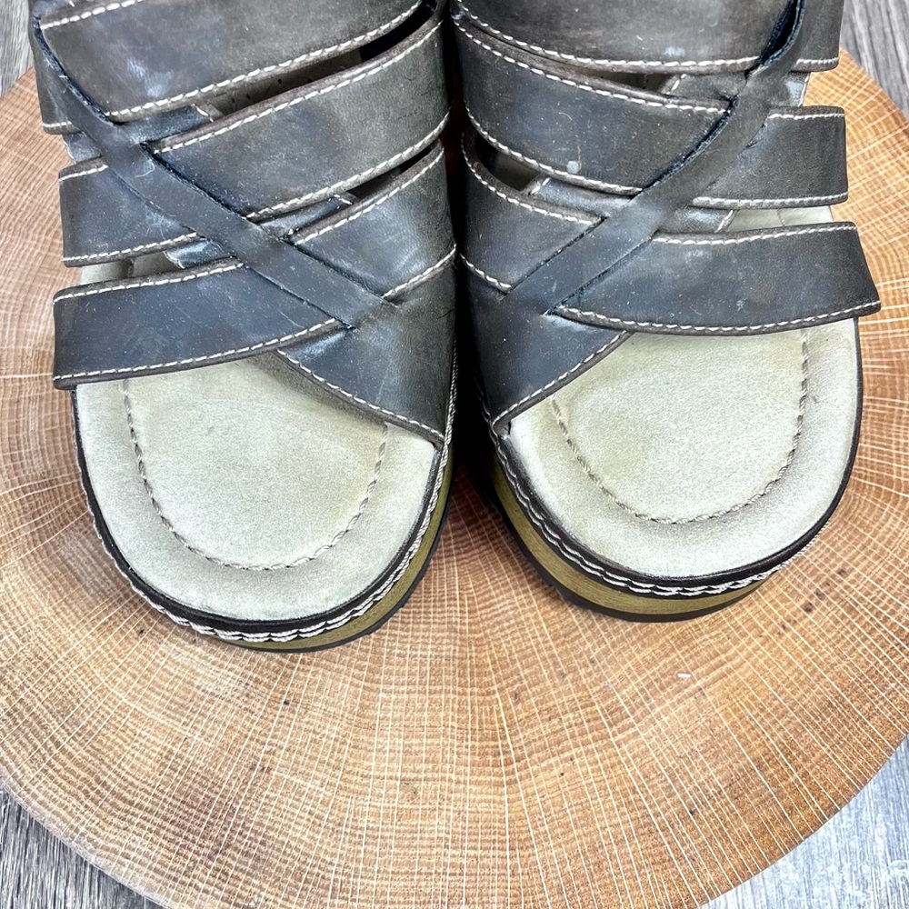 * Vintage 90s Y2K Brown Chunky Platform Slide Sandals Size 9 – 4” Heel - Picture 10 of 16